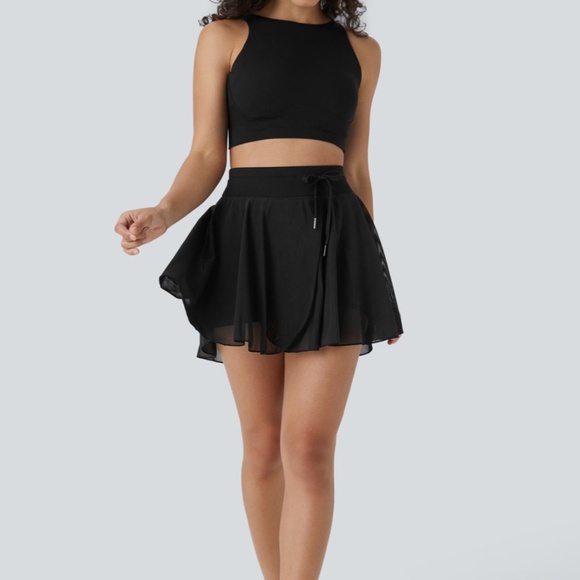 Halara High Waisted Drawstring Contrast Mesh Skirt Black Medium - Picture 4 of 6